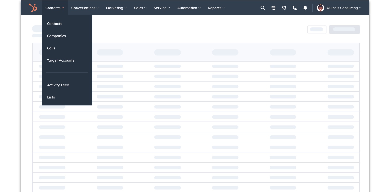 Original HubSpot horizontal navigation